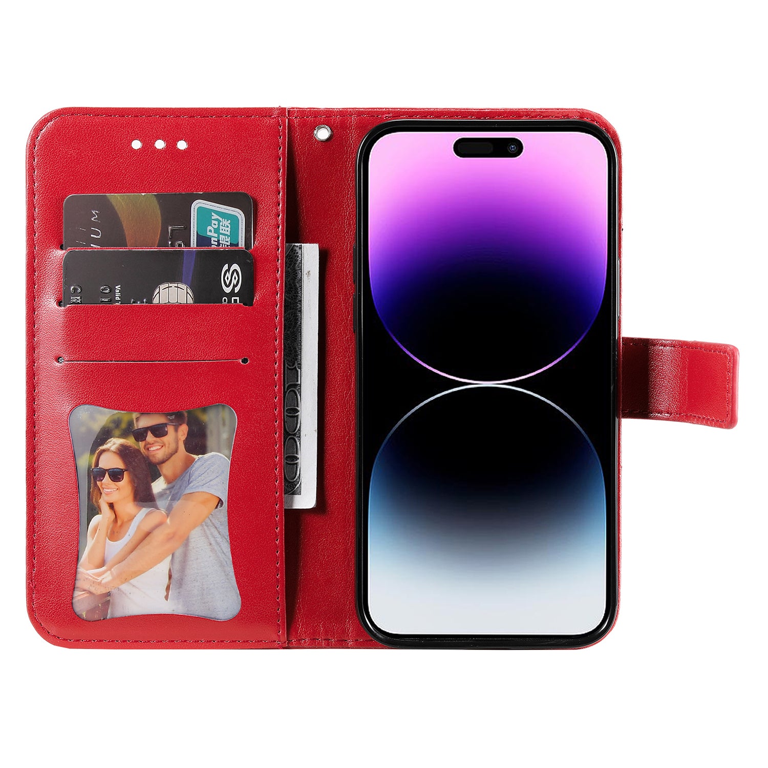 Uniqkart for iPhone 15 Pro Imprinted Flower Pattern Phone Stand Case Wallet Phone Shell PU Leather Cover - Red Uniqkart for iPhone 15 Pro Imprinted Flower Pattern Phone Stand Case Wallet Phone Shell PU Leather Cover - Red